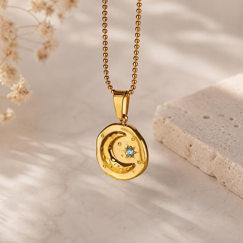 Moon Necklace – Gold  Star Pendant | AURIA